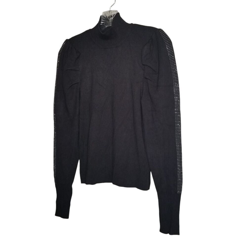 Marled Womens Black Knit Bling Puff Sleeve Mock Neck Sweater Small Whimsigoth